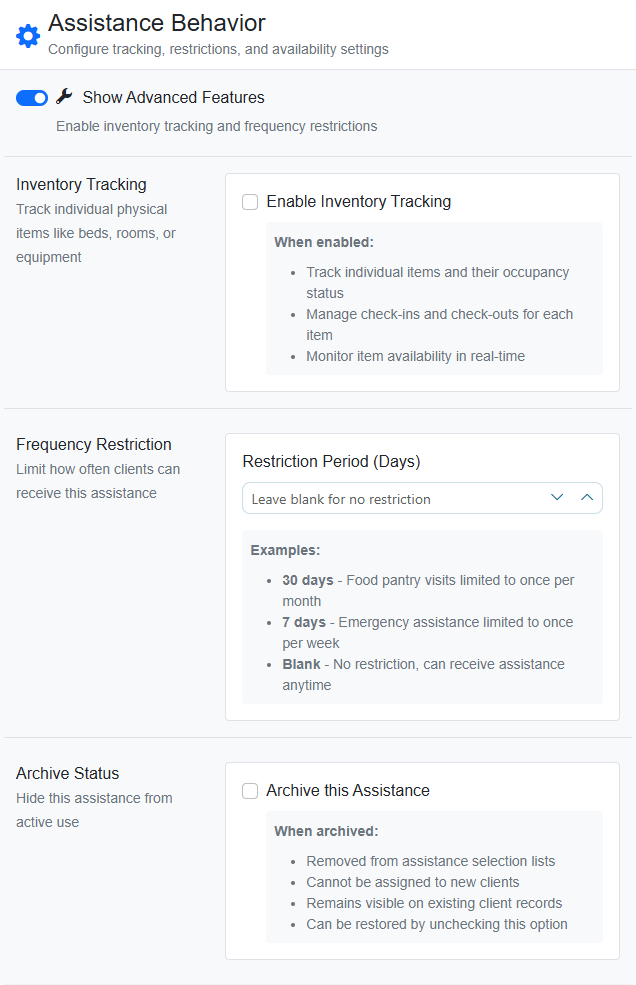 Edit Assistance Behavior Settings