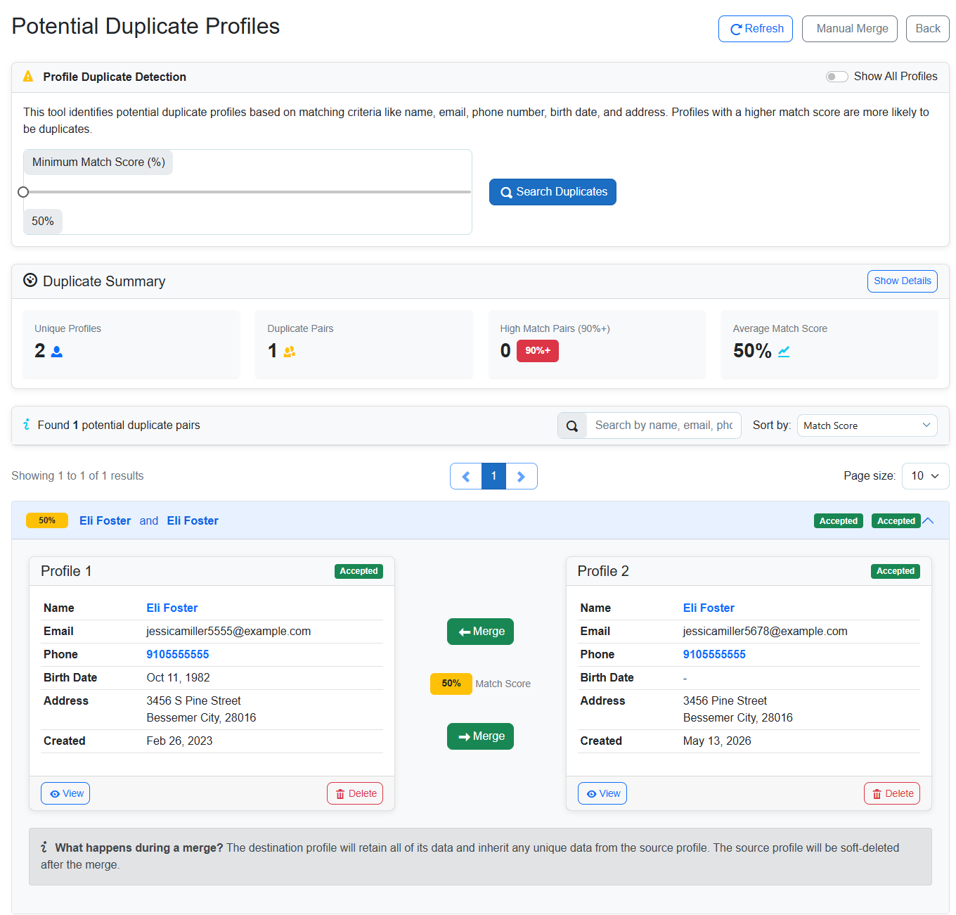Potential Duplicate Profiles