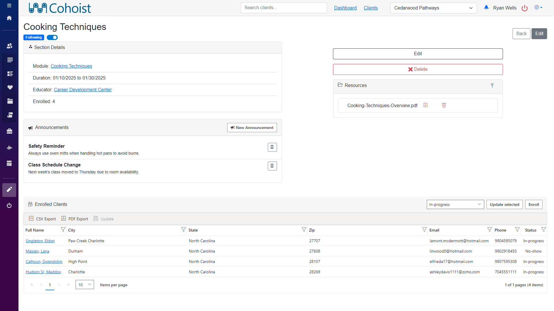 Manage courses and workshops seamlessly within our case management platform.